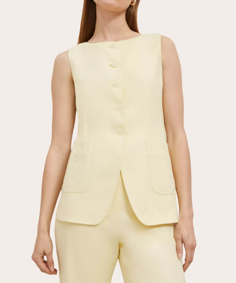 Linen-Blend Long Vest