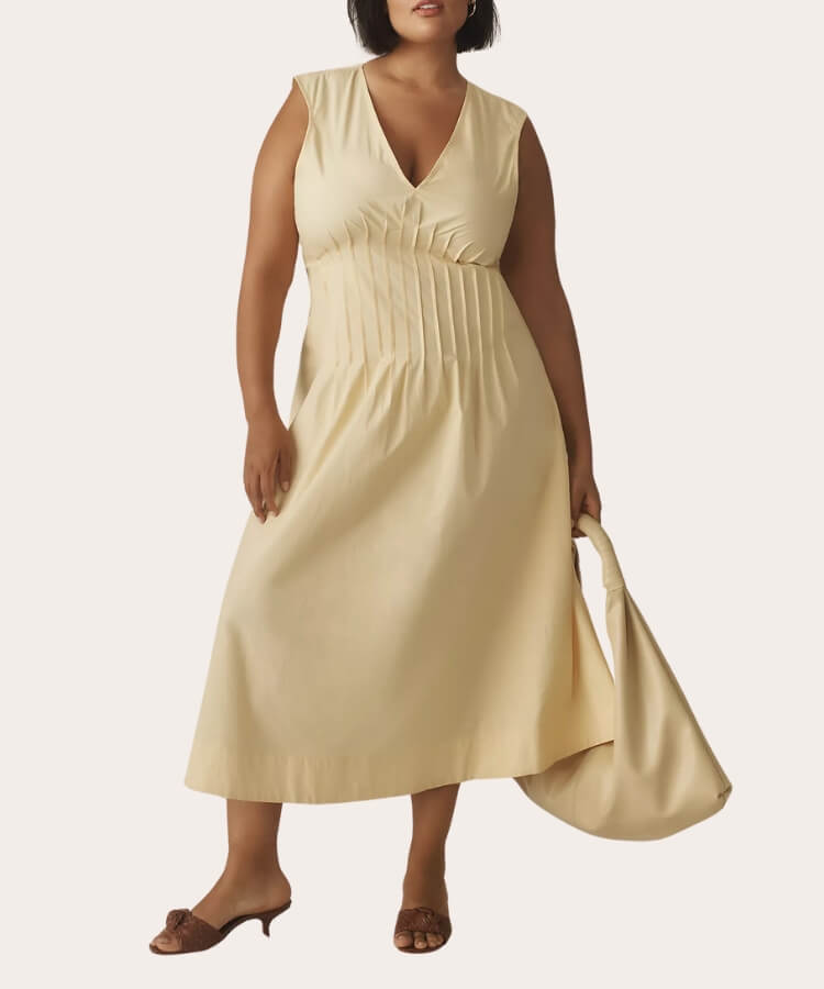 Pintuck Midi Dress