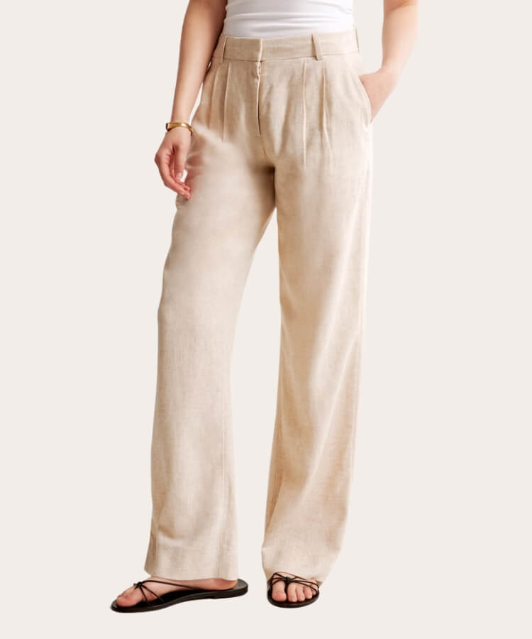 Low-Rise Tailored Linen Pants