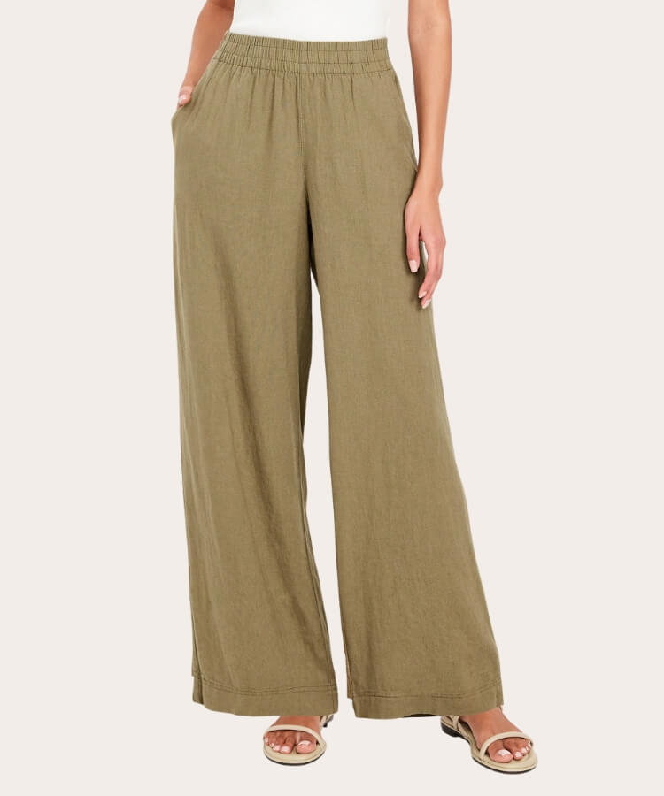 Linen-Blend Wide-Leg Pants