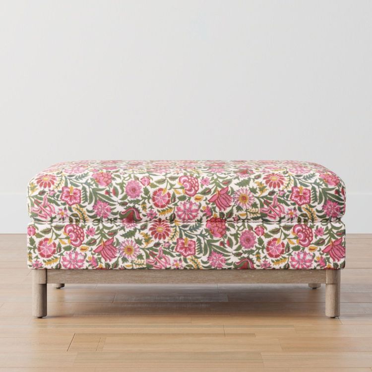 Floral Upholstered Ottoman
