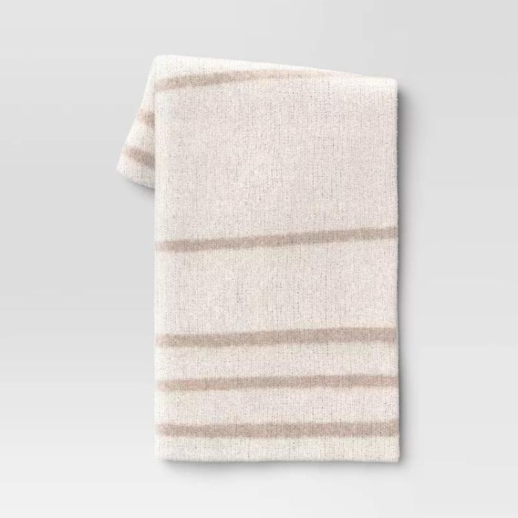 Knit Border Striped Throw Blanket