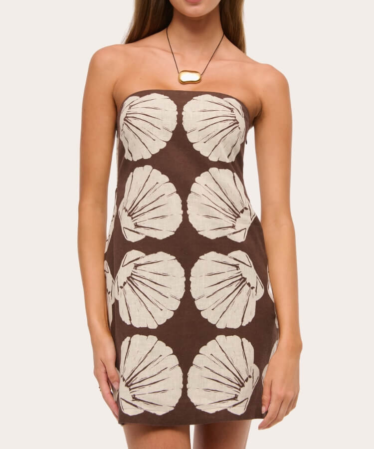 Strapless Linen-Blend Skort Dress