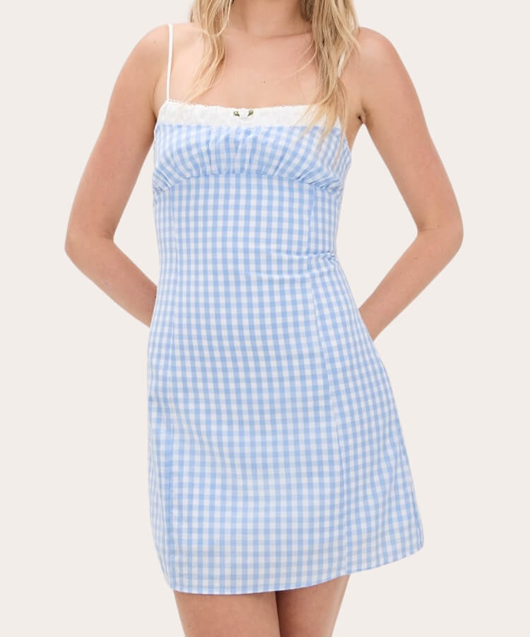 Gingham Lace-Trimmed Dress