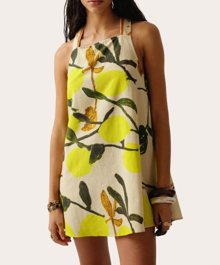 Tie-Back Linen Mini Dress