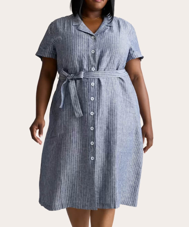 Linen Button-Front Dress