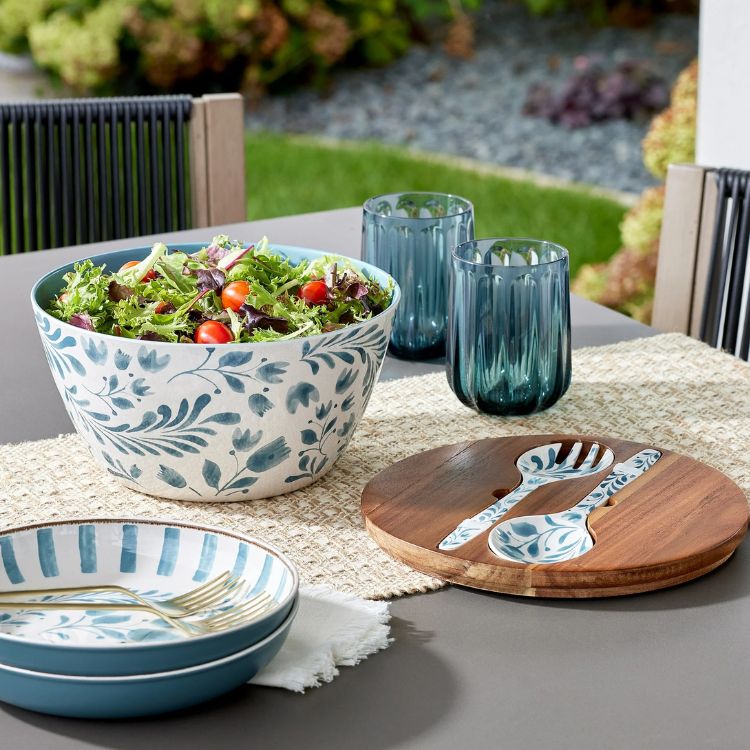Melamine Salad Serving Bowl and Utensil Set