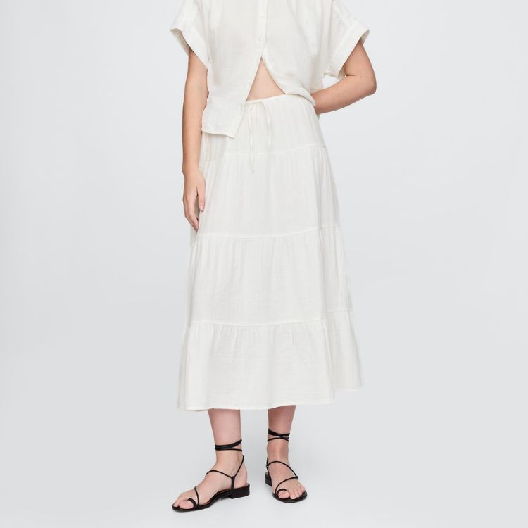 Cotton Gauze Tiered Maxi Skirt