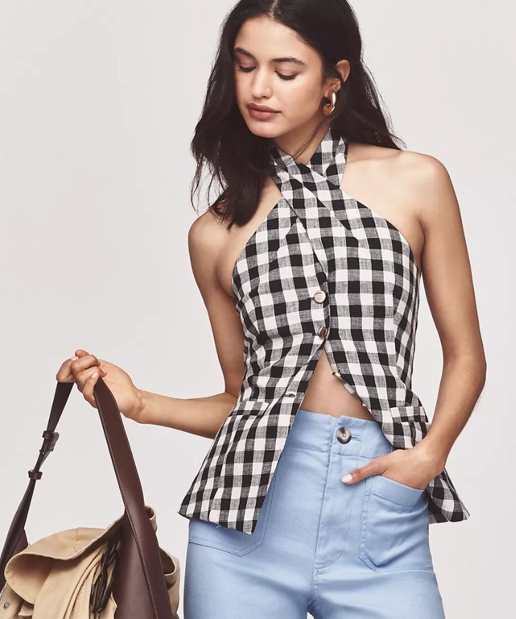 Linen-Blend Halter Top