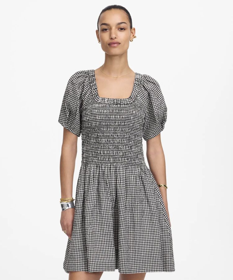 Smocked U-Neck Mini Dress