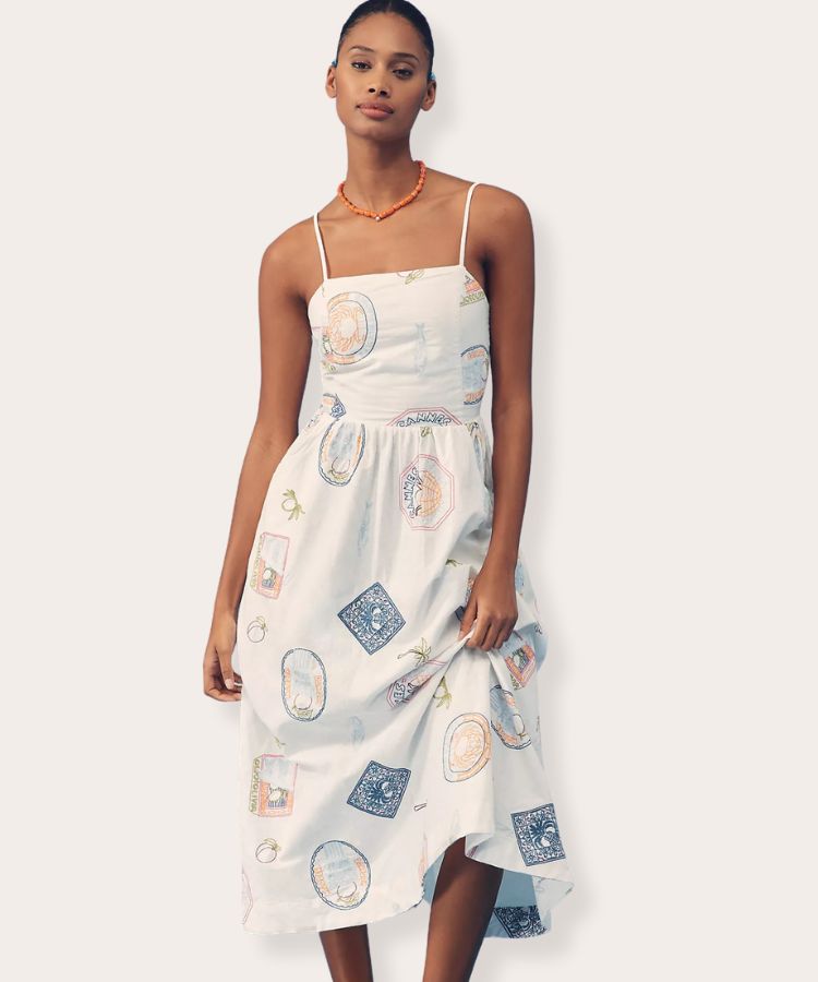 Peaches Embroidered Midi Dress
