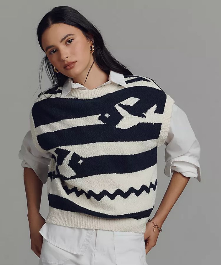 Cap-Sleeve Fish Sweater Vest