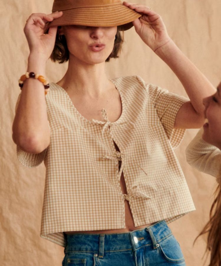 Tie-Front Round-Neck Blouse